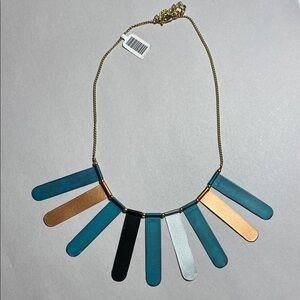 Fairtrade Gold and Green Statement Necklace with Fan Design and Gold Chain boho